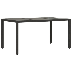 Stół ogrodowy ze szklanym blatem, czarny, 150x90x75cm rattan PE