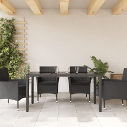 Stół ogrodowy ze szklanym blatem, czarny, 150x90x75cm rattan PE