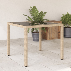 Stół ogrodowy ze szklanym blatem, beż, 90x90x75 cm, polirattan