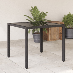 Stół ogrodowy, szklany blat, czarny, 90x90x75 cm, rattan PE