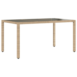Stół ogrodowy ze szklanym blatem, beżowy, 150x90x75cm rattan PE