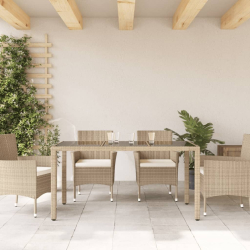 Stół ogrodowy ze szklanym blatem, beżowy, 150x90x75cm rattan PE