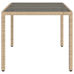 Stół ogrodowy ze szklanym blatem, beżowy, 150x90x75cm rattan PE