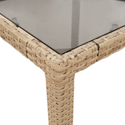 Stół ogrodowy ze szklanym blatem, beżowy, 150x90x75cm rattan PE