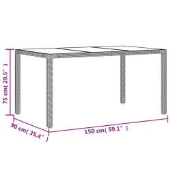 Stół ogrodowy ze szklanym blatem, beżowy, 150x90x75cm rattan PE