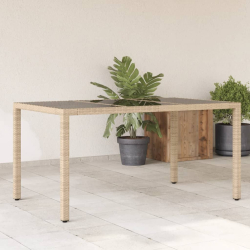 Stół ogrodowy ze szklanym blatem, beżowy, 150x90x75cm rattan PE