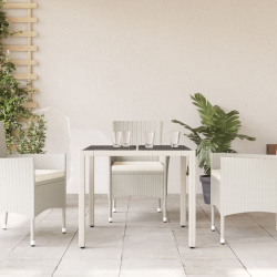 Stół ogrodowy ze szklanym blatem, biały 90x90x75 cm, polirattan