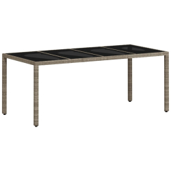Stół ogrodowy ze szklanym blatem, szary 190x90x75 cm, rattan PE