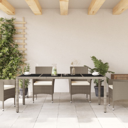 Stół ogrodowy ze szklanym blatem, szary 190x90x75 cm, rattan PE