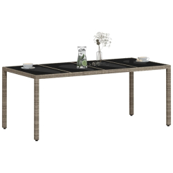 Stół ogrodowy ze szklanym blatem, szary 190x90x75 cm, rattan PE