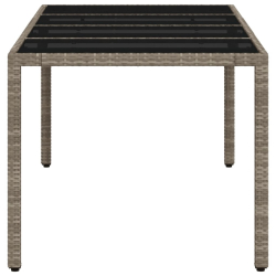 Stół ogrodowy ze szklanym blatem, szary 190x90x75 cm, rattan PE