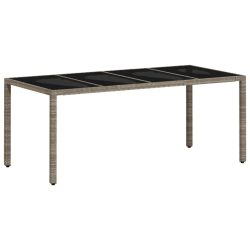 Stół ogrodowy ze szklanym blatem, szary 190x90x75 cm, rattan PE