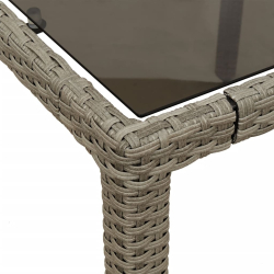 Stół ogrodowy ze szklanym blatem, szary 190x90x75 cm, rattan PE