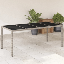 Stół ogrodowy ze szklanym blatem, szary 190x90x75 cm, rattan PE