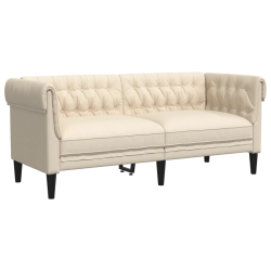 Sofa Chesterfield, dwuosobowa, kremowa, tkanina