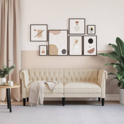 Sofa Chesterfield, dwuosobowa, kremowa, tkanina