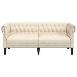 Sofa Chesterfield, dwuosobowa, kremowa, tkanina
