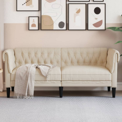 Sofa Chesterfield, dwuosobowa, kremowa, tkanina