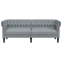Sofa Chesterfield, trzyosobowa, jasnoszara, obita tkaniną