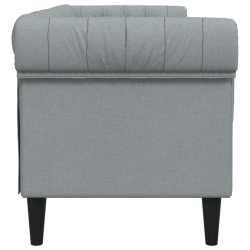 Sofa Chesterfield, trzyosobowa, jasnoszara, obita tkaniną