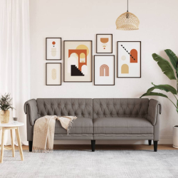 Sofa Chesterfield, trzyosobowa, kolor taupe, obita tkaniną