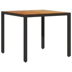 Stół ogrodowy z akacjowym blatem, czarny, 90x90x75cm, rattan PE