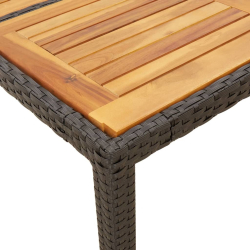 Stół ogrodowy z akacjowym blatem, czarny, 90x90x75cm, rattan PE