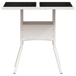 Stół ogrodowy ze szklanym blatem, biały 80x80x75 cm, polirattan
