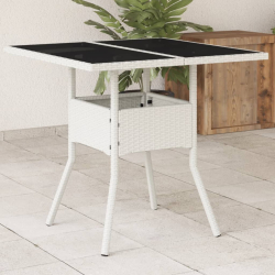 Stół ogrodowy ze szklanym blatem, biały 80x80x75 cm, polirattan
