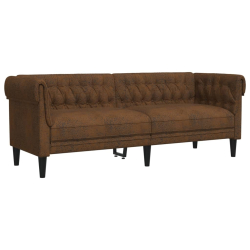 Sofa Chesterfield, trzyosobowa, brązowa, obita tkaniną