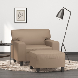 Fotel z podnóżkiem, kolor cappuccino, 60 cm, sztuczna skóra