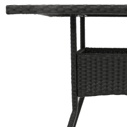 Stół ogrodowy ze szklanym blatem, czarny, 80x80x75cm, rattan PE