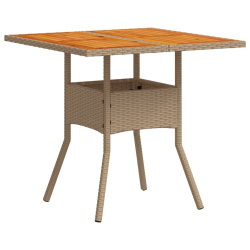 Stolik ogrodowy, beżowy, 80x80x75 cm, polirattan i akacja