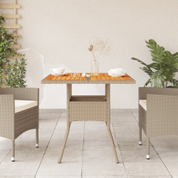 Stolik ogrodowy, beżowy, 80x80x75 cm, polirattan i akacja