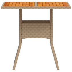 Stolik ogrodowy, beżowy, 80x80x75 cm, polirattan i akacja
