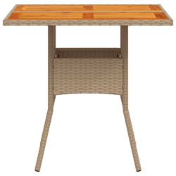 Stolik ogrodowy, beżowy, 80x80x75 cm, polirattan i akacja