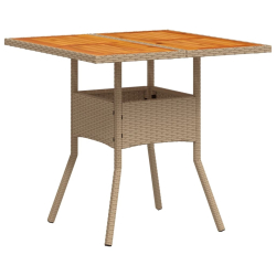 Stolik ogrodowy, beżowy, 80x80x75 cm, polirattan i akacja