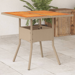 Stolik ogrodowy, beżowy, 80x80x75 cm, polirattan i akacja