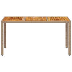 Stół ogrodowy, beżowy 150x90x75 cm, rattan PE i drewno akacjowe