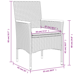 Krzesła ogrodowe z poduszkami, 2 szt., szare, rattan PE