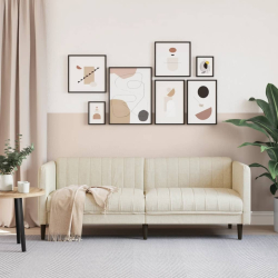 Sofa 3-osobowa, kremowa, tapicerowana tkaniną