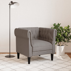 Fotel Chesterfield, kolor taupe, obity tkaniną