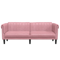 Sofa 3-osobowa, różowa, tapicerowana aksamitem