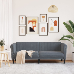 Sofa 3-osobowa, ciemnoszara, tapicerowana aksamitem