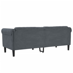 Sofa 3-osobowa, ciemnoszara, tapicerowana aksamitem