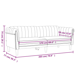 Sofa 3-osobowa, ciemnoszara, tapicerowana aksamitem