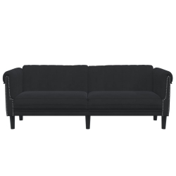Sofa 3-osobowa, czarna, tapicerowana aksamitem