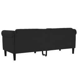 Sofa 3-osobowa, czarna, tapicerowana aksamitem