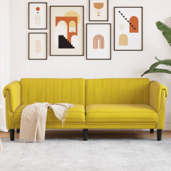 Sofa 3-osobowa, żółta, tapicerowana aksamitem