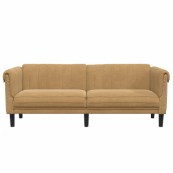 Sofa 3-osobowa, brązowa, tapicerowana aksamitem